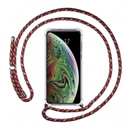 Funda Colgante Transparente para Iphone Xs Max con Cordon Rosa / Dorado
