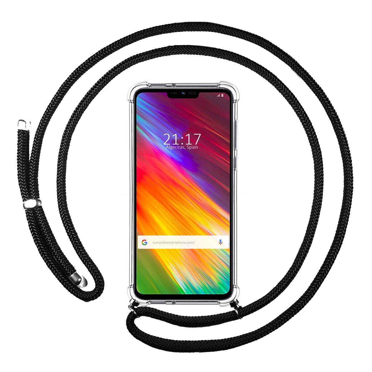 Funda Colgante Transparente para Lg G7 Fit con Cordon Negro