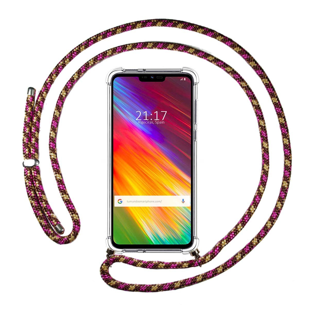 Funda Colgante Transparente para Lg G7 Fit con Cordon Rosa / Dorado
