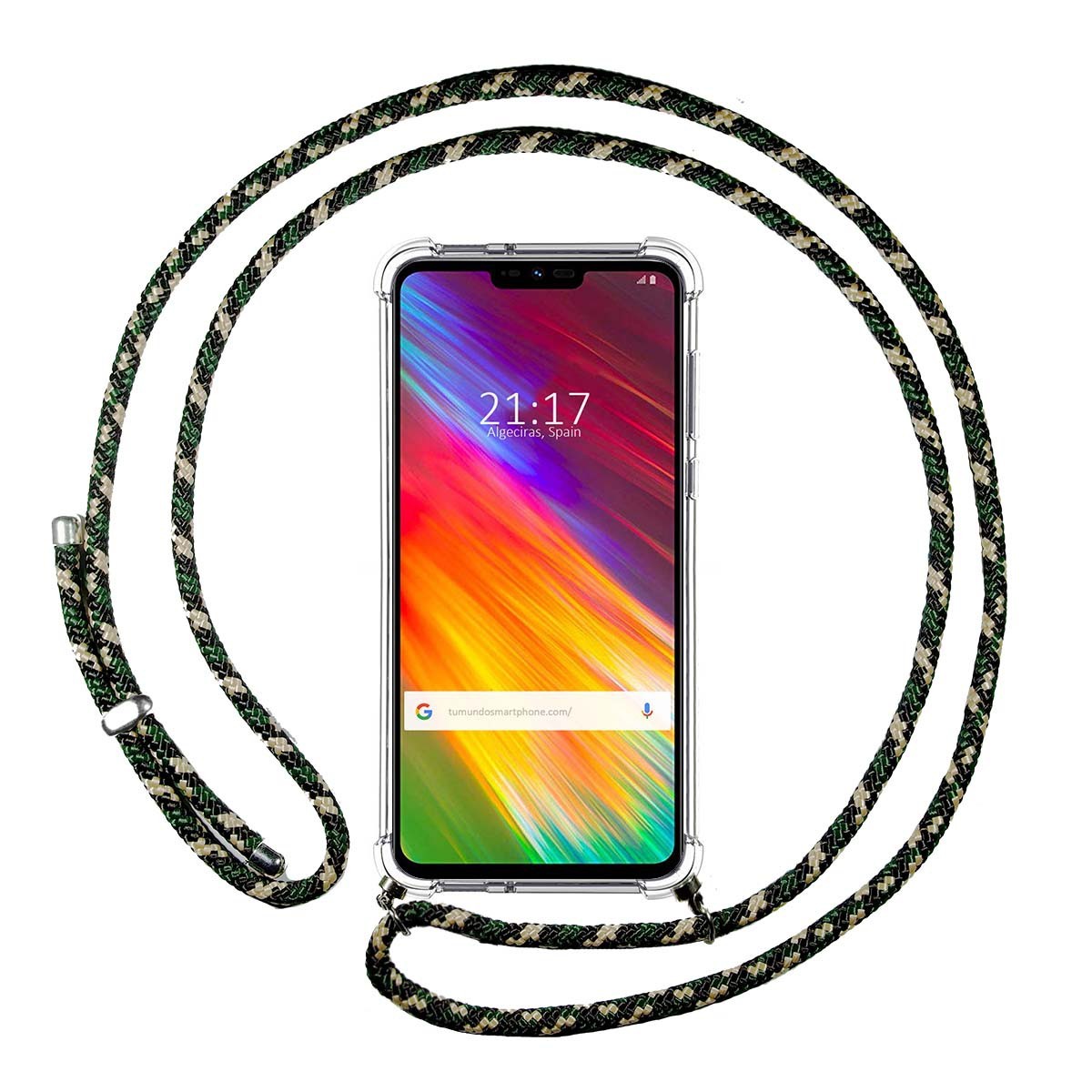 Funda Colgante Transparente para Lg G7 Fit con Cordon Verde / Dorado