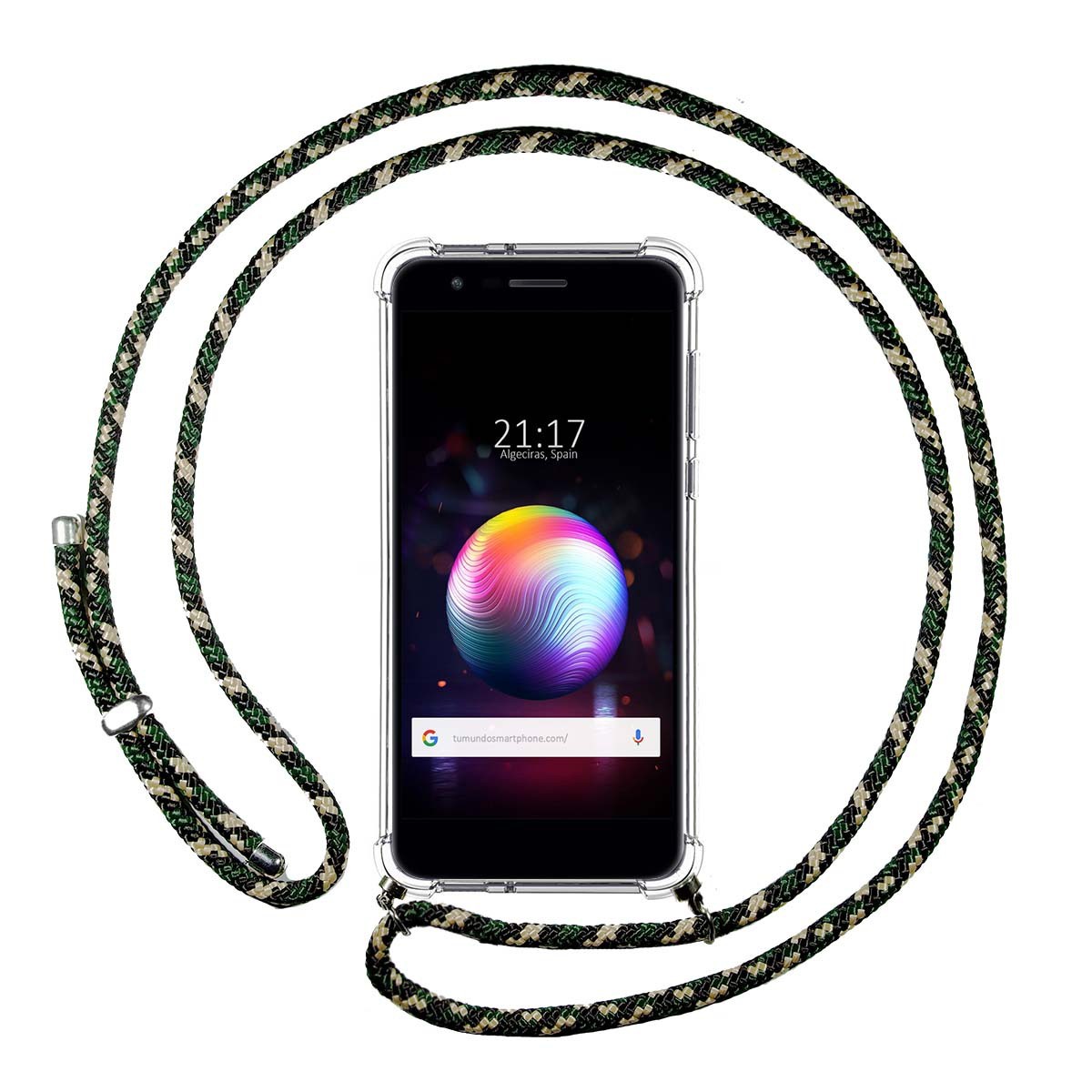 Funda Colgante Transparente para Lg K11 con Cordon Verde / Dorado