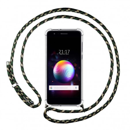 Funda Colgante Transparente para Lg K11 con Cordon Verde / Dorado