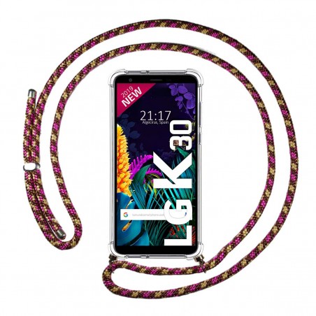 Funda Colgante Transparente para Lg K30 con Cordon Rosa / Dorado