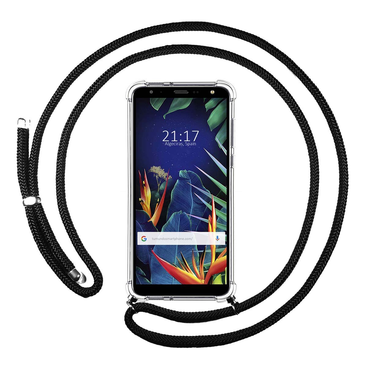 Funda Colgante Transparente para Lg K40 con Cordon Negro