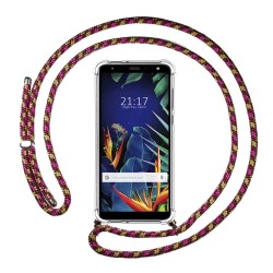 Funda Colgante Transparente para Lg K40 con Cordon Rosa / Dorado