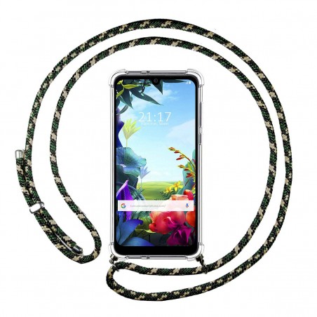 Funda Colgante Transparente para Lg K40S con Cordon Verde / Dorado