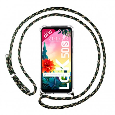 Funda Colgante Transparente para Lg K50S con Cordon Verde / Dorado