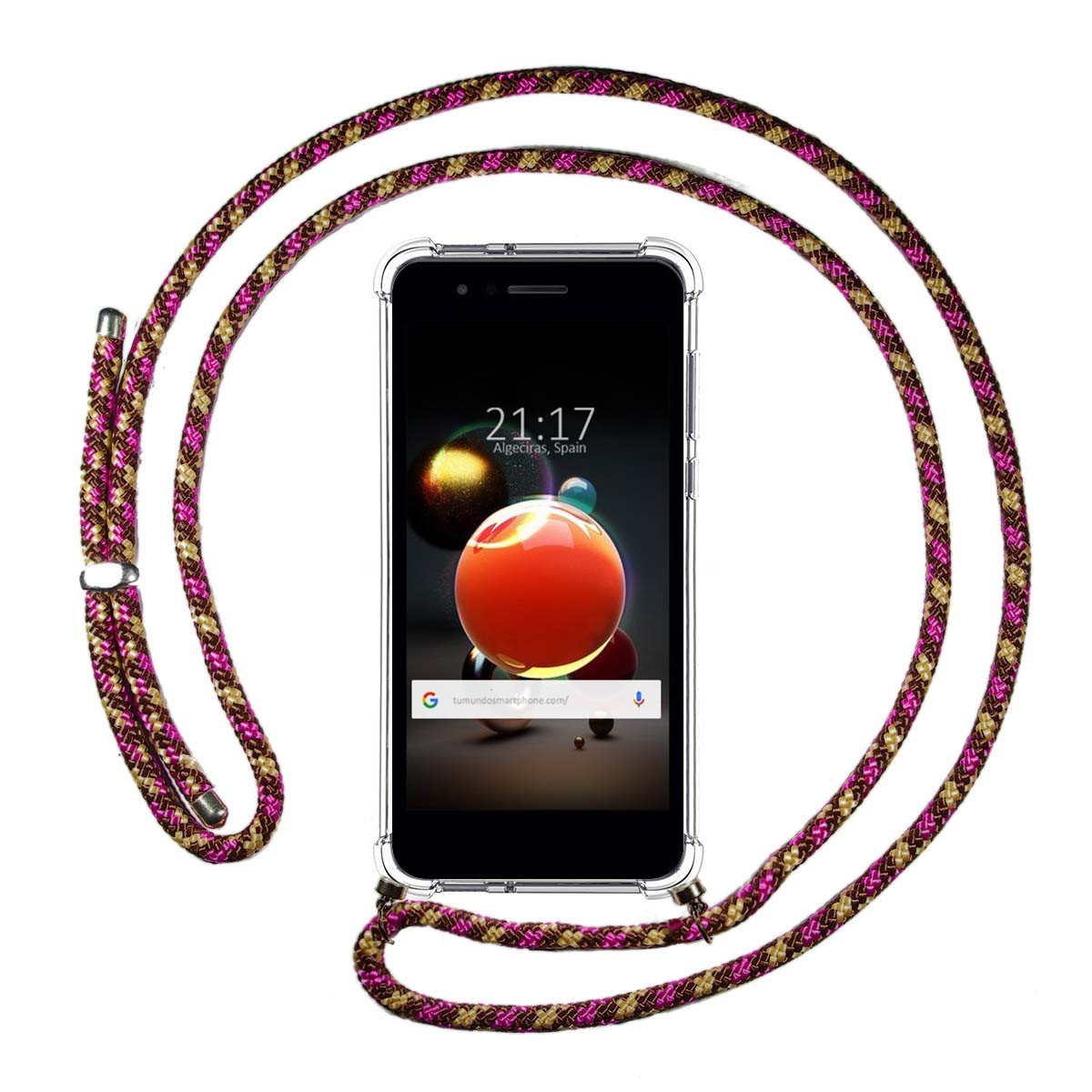 Funda Colgante Transparente para Lg K9 con Cordon Rosa / Dorado