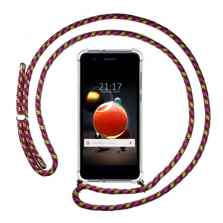 Funda Colgante Transparente para Lg K9 con Cordon Rosa / Dorado