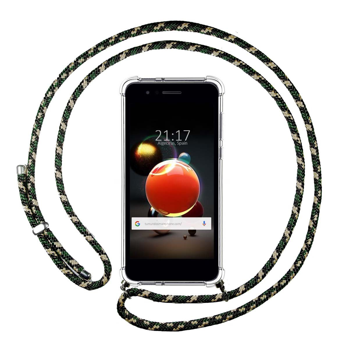 Funda Colgante Transparente para Lg K9 con Cordon Verde / Dorado