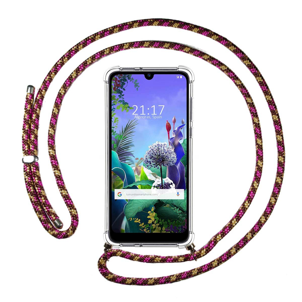 Funda Colgante Transparente para Lg Q60 / K50 con Cordon Rosa / Dorado