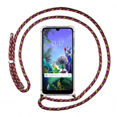 Funda Colgante Transparente para Lg Q60 / K50 con Cordon Rosa / Dorado