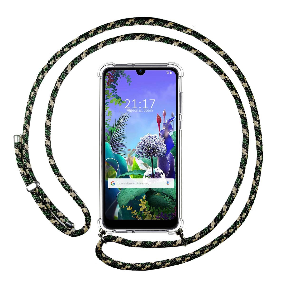 Funda Colgante Transparente para Lg Q60 / K50 con Cordon Verde / Dorado