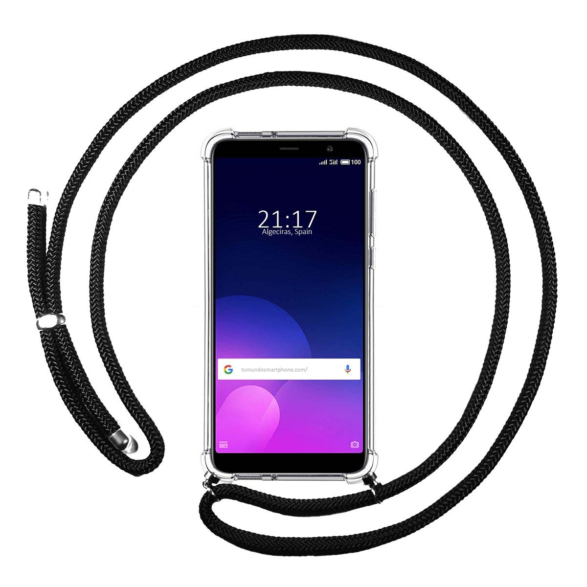 Funda Colgante Transparente para Meizu M6T con Cordon Negro