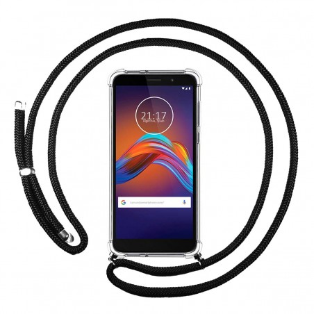 Funda Colgante Transparente para Motorola Moto E6 Play con Cordon Negro