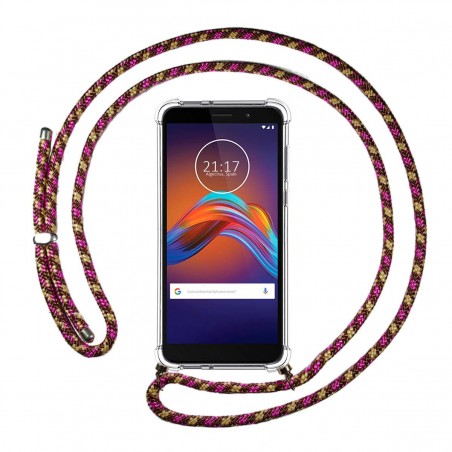 Funda Colgante Transparente para Motorola Moto E6 Play con Cordon Rosa / Dorado
