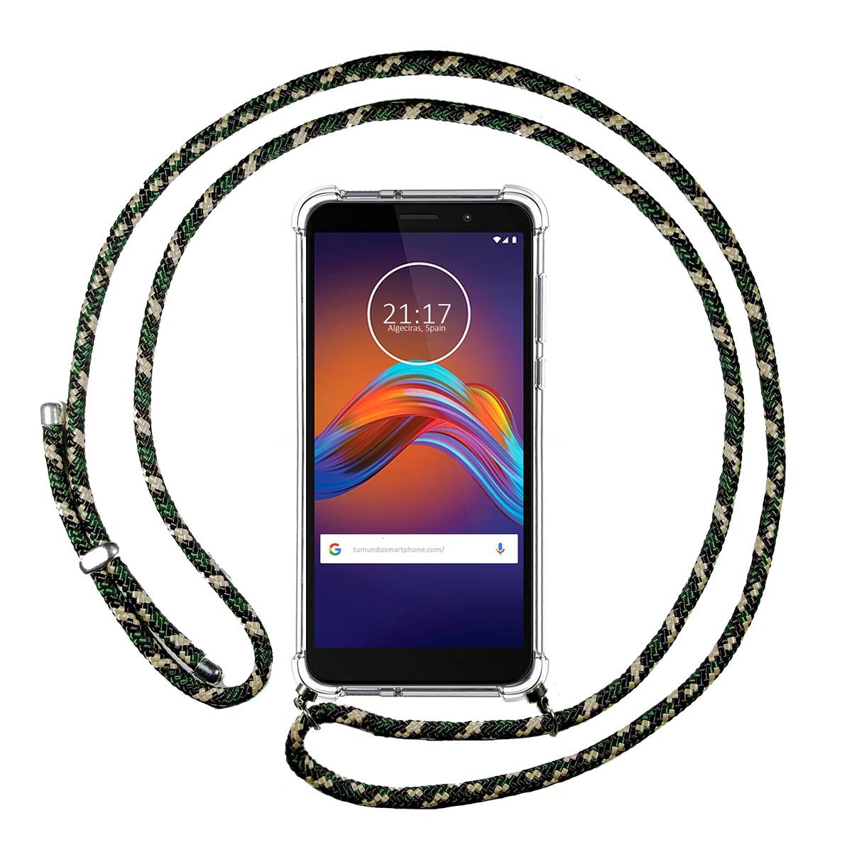 Funda Colgante Transparente para Motorola Moto E6 Play con Cordon Verde / Dorado