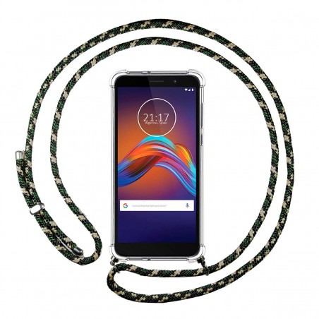 Funda Colgante Transparente para Motorola Moto E6 Play con Cordon Verde / Dorado