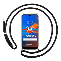 Funda Colgante Transparente para Motorola Moto E6 Plus con Cordon Negro