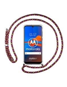 Funda Colgante Transparente para Motorola Moto E6 Plus con Cordon Rosa / Dorado