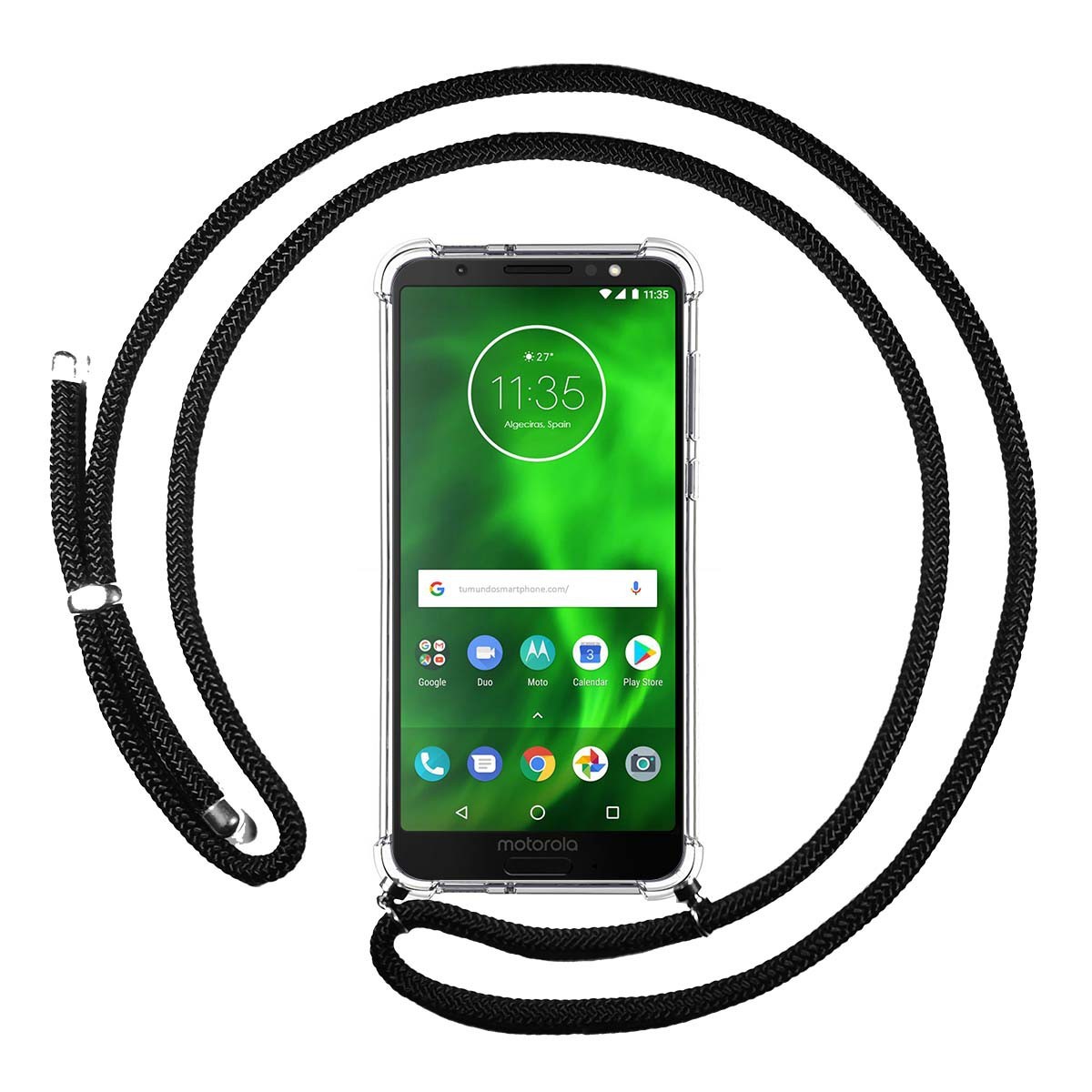 Funda Colgante Transparente para Motorola Moto G6 con Cordon Negro
