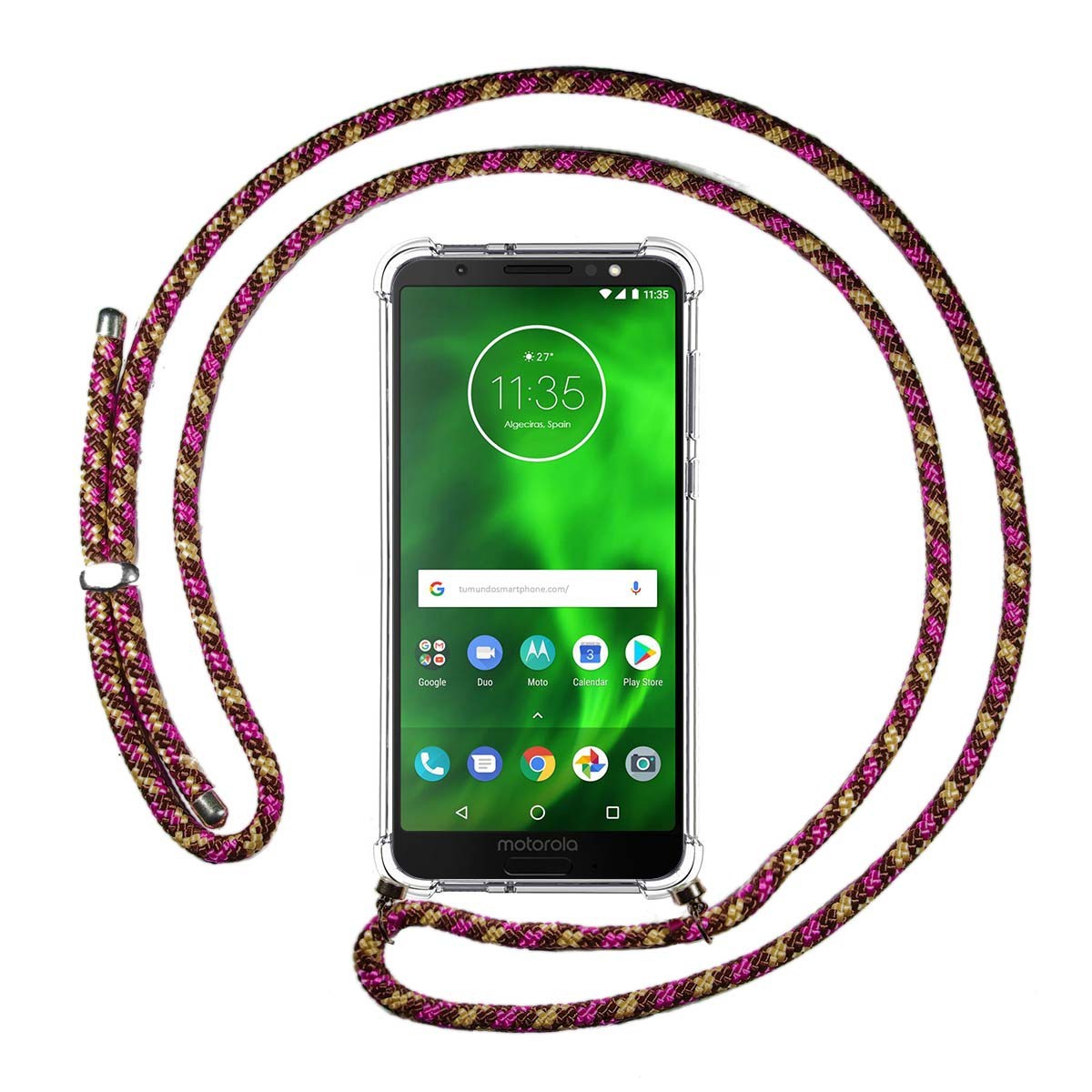 Funda Colgante Transparente para Motorola Moto G6 con Cordon Rosa / Dorado
