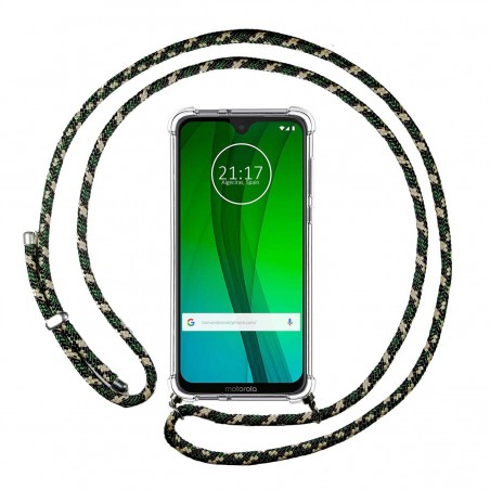 Funda Colgante Transparente para Motorola Moto G7 / G7 Plus con Cordon Verde / Dorado