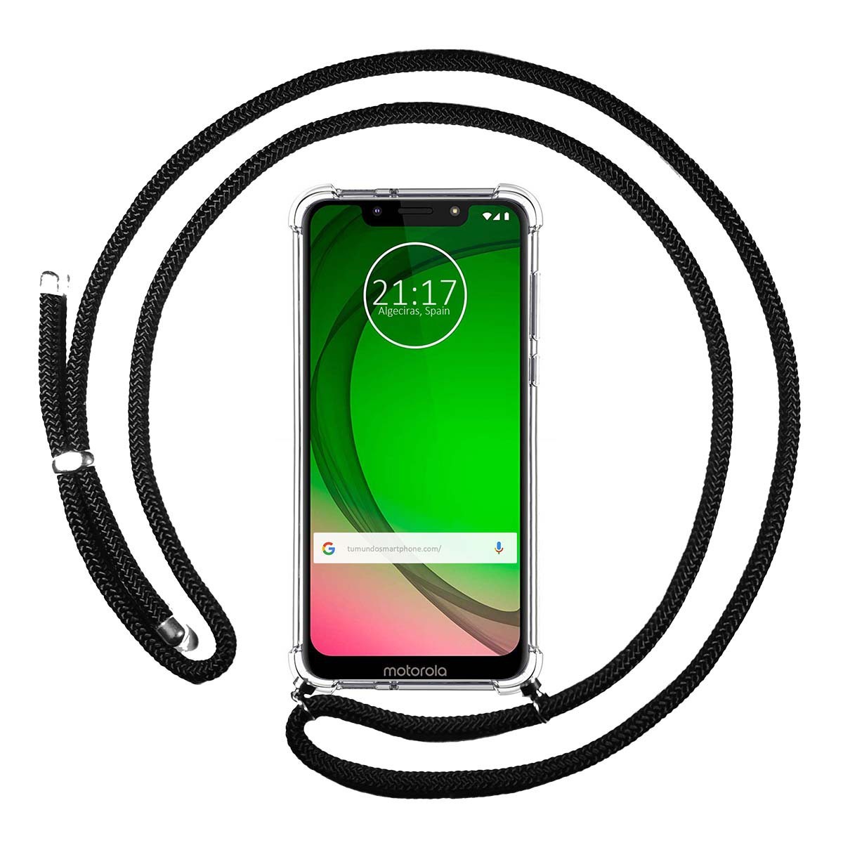 Funda Colgante Transparente para Motorola Moto G7 Play con Cordon Negro
