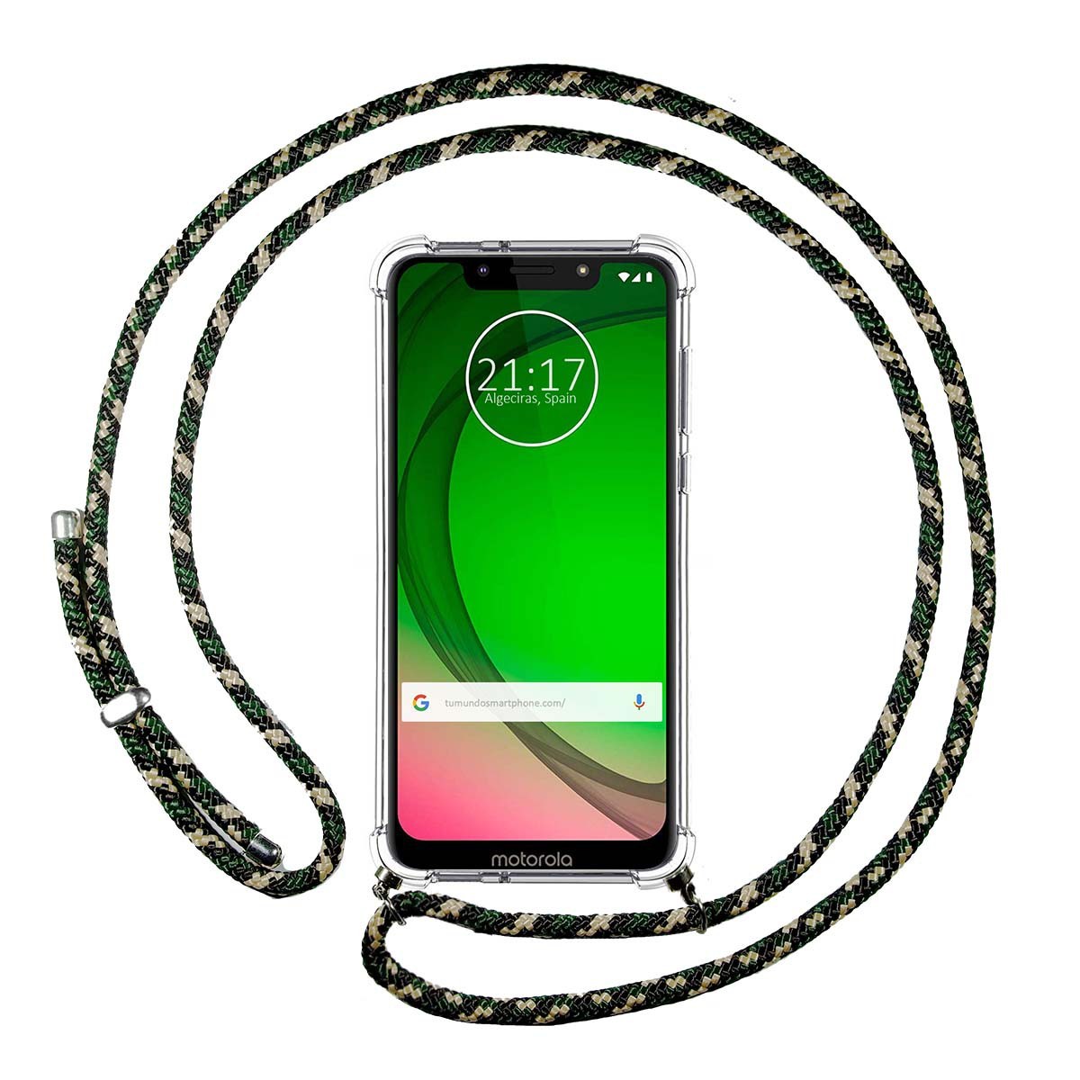 Funda Colgante Transparente para Motorola Moto G7 Play con Cordon Verde / Dorado