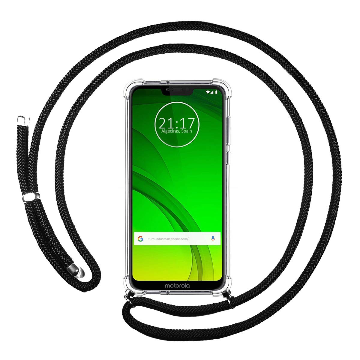 Funda Colgante Transparente para Motorola Moto G7 Power con Cordon Negro