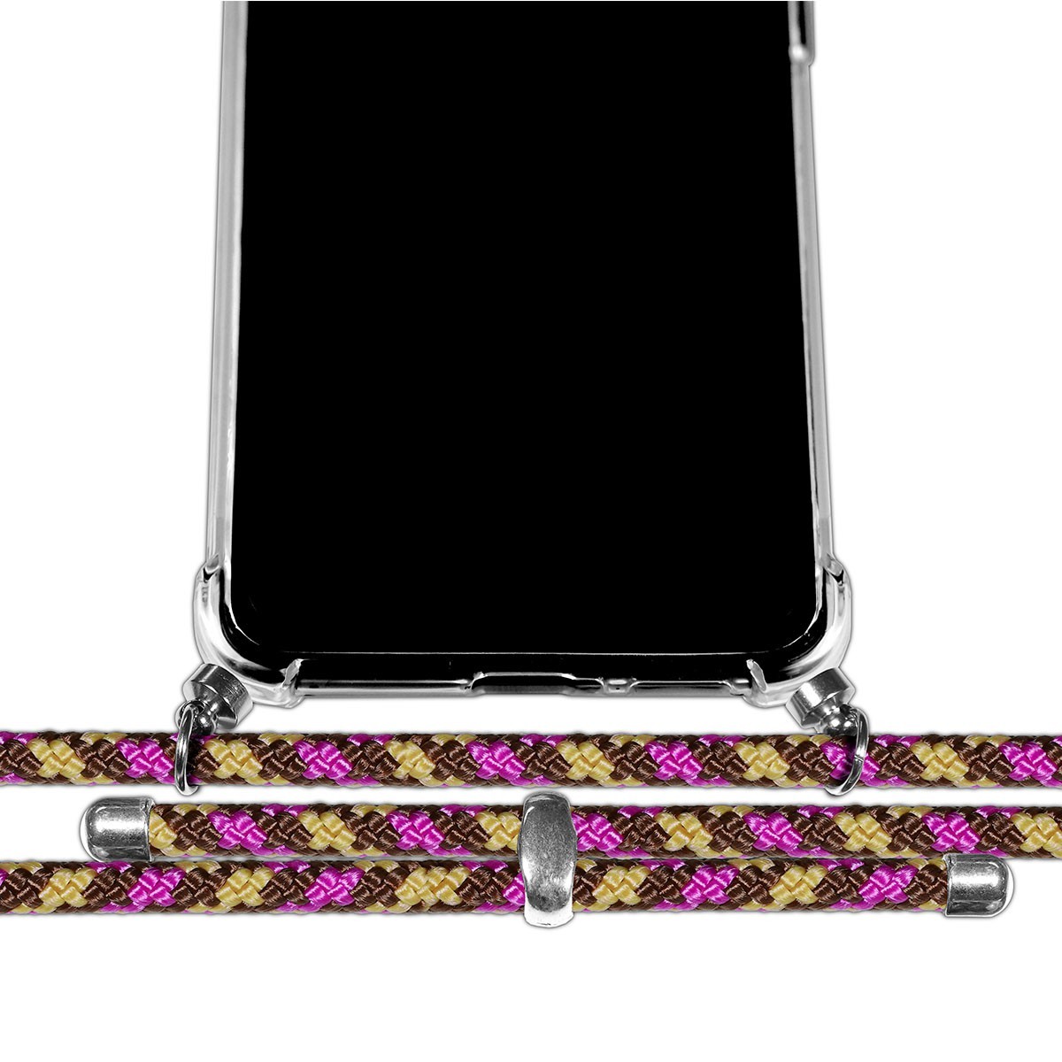 Funda Colgante Transparente para Motorola Moto G7 Power con Cordon Rosa / Dorado