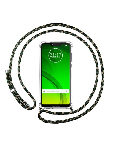 Funda Colgante Transparente para Motorola Moto G7 Power con Cordon Verde / Dorado
