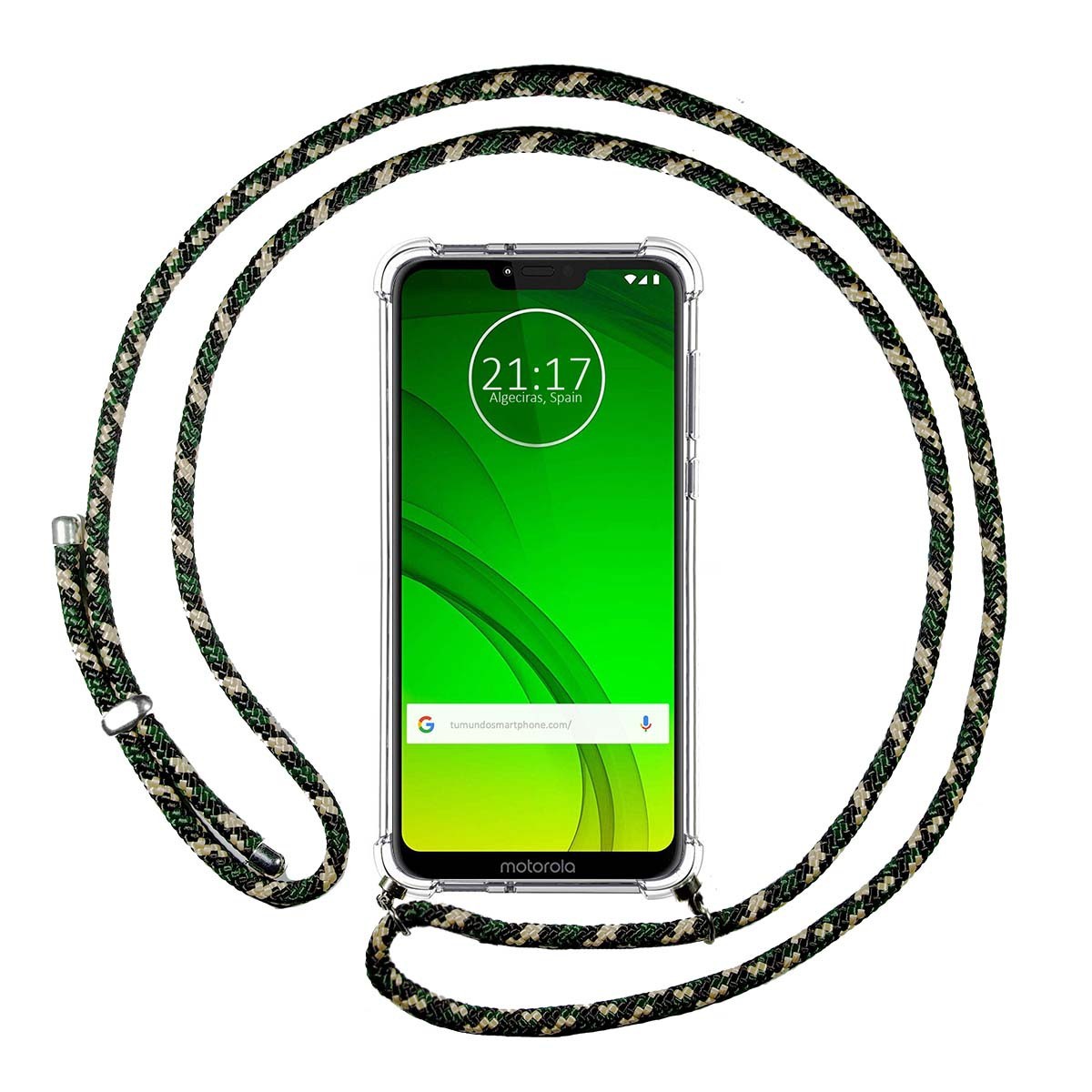 Funda Colgante Transparente para Motorola Moto G7 Power con Cordon Verde / Dorado