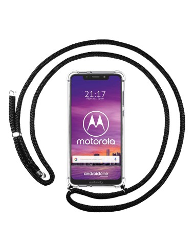 Funda Colgante Transparente para Motorola One con Cordon Negro