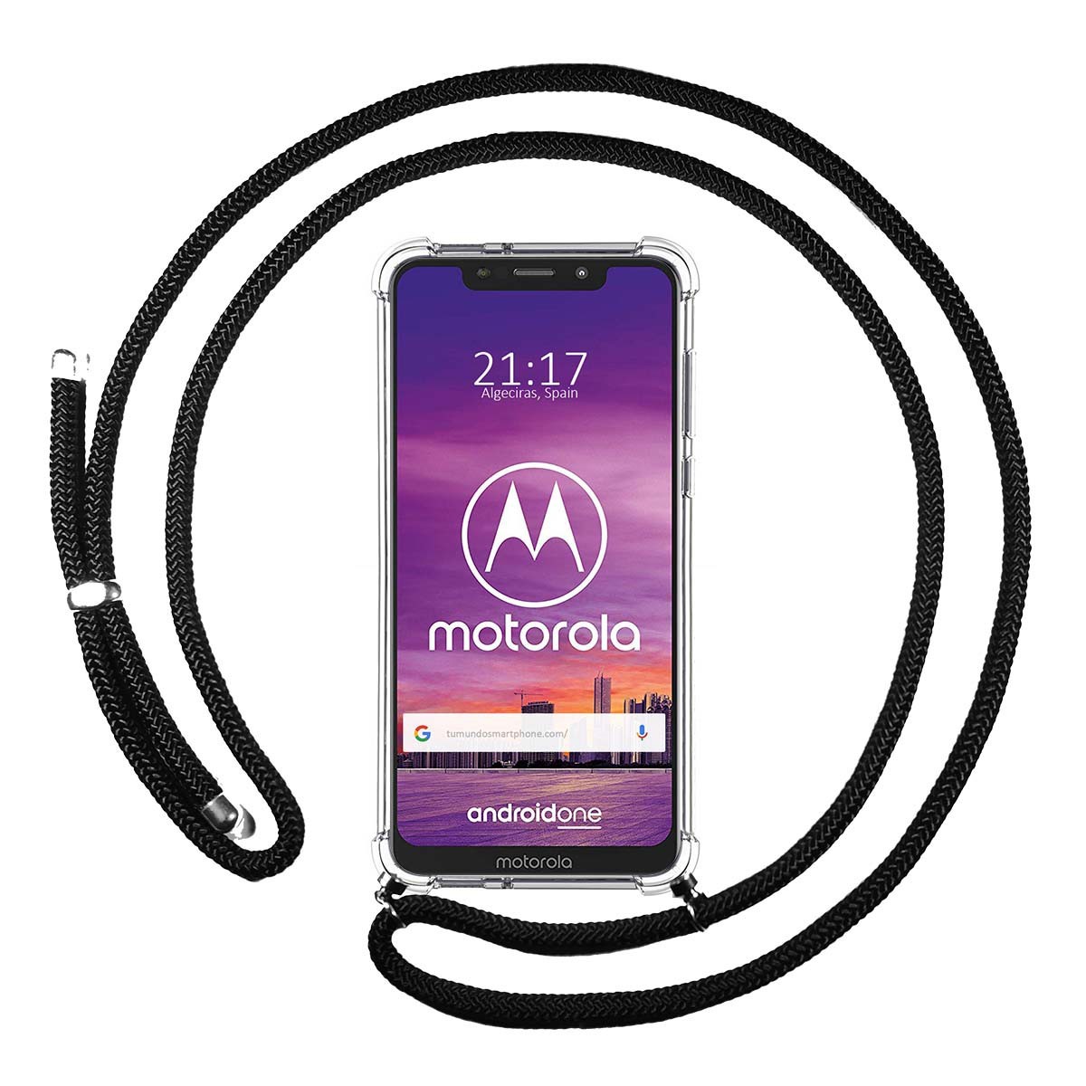 Funda Colgante Transparente para Motorola One con Cordon Negro