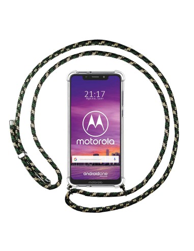 Funda Colgante Transparente para Motorola One con Cordon Verde / Dorado