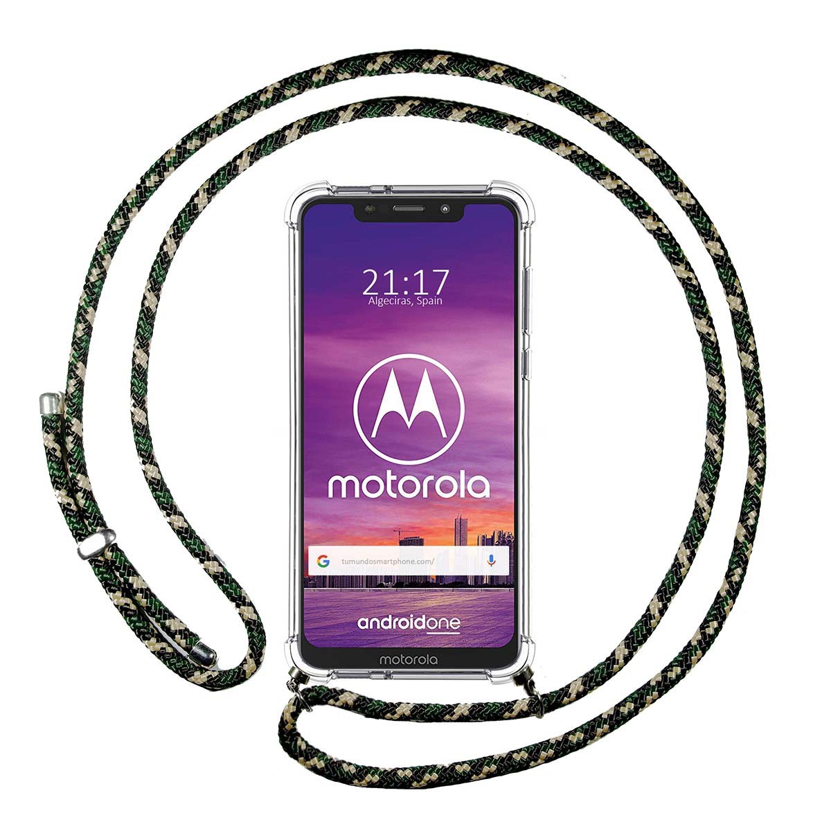 Funda Colgante Transparente para Motorola One con Cordon Verde / Dorado
