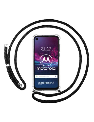 Funda Colgante Transparente para Motorola One Action con Cordon Negro