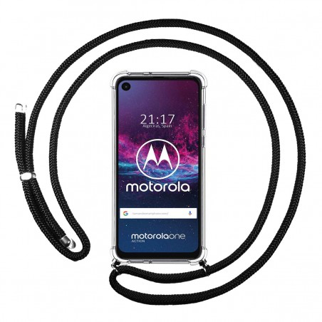 Funda Colgante Transparente para Motorola One Action con Cordon Negro