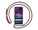 Funda Colgante Transparente para Motorola One Action con Cordon Rosa / Dorado