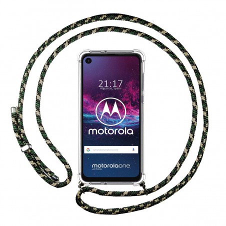 Funda Colgante Transparente para Motorola One Action con Cordon Verde / Dorado