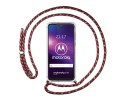 Funda Colgante Transparente para Motorola One Macro con Cordon Rosa / Dorado