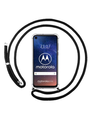 Funda Colgante Transparente para Motorola One Vision con Cordon Negro