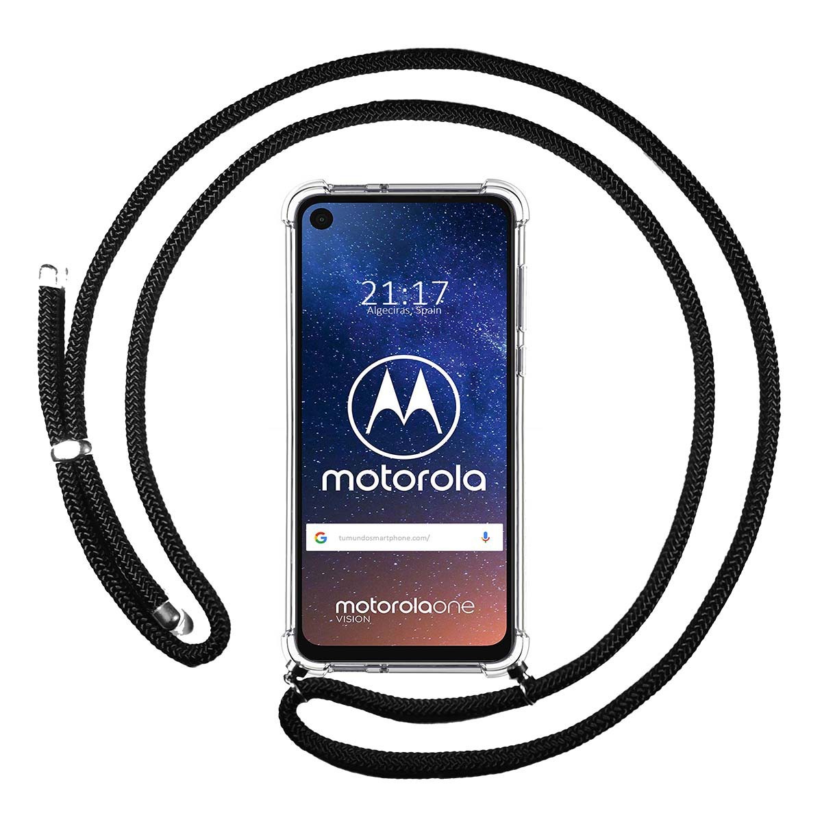 Funda Colgante Transparente para Motorola One Vision con Cordon Negro