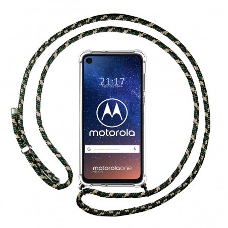 Funda Colgante Transparente para Motorola One Vision con Cordon Verde / Dorado