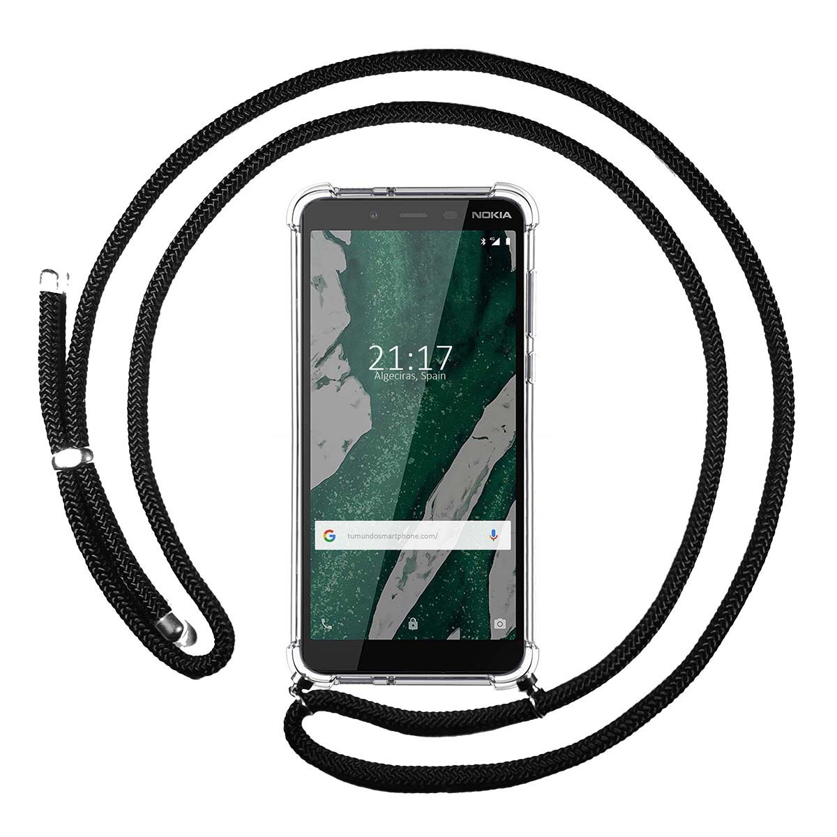 Funda Colgante Transparente para Nokia 1 Plus con Cordon Negro