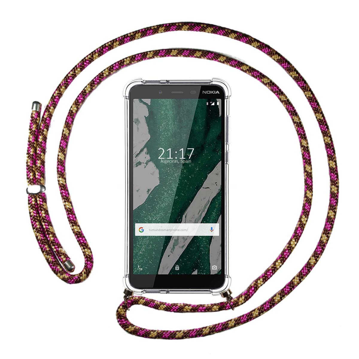 Funda Colgante Transparente para Nokia 1 Plus con Cordon Rosa / Dorado