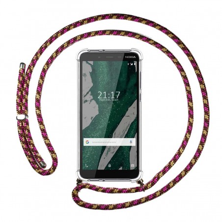 Funda Colgante Transparente para Nokia 1 Plus con Cordon Rosa / Dorado