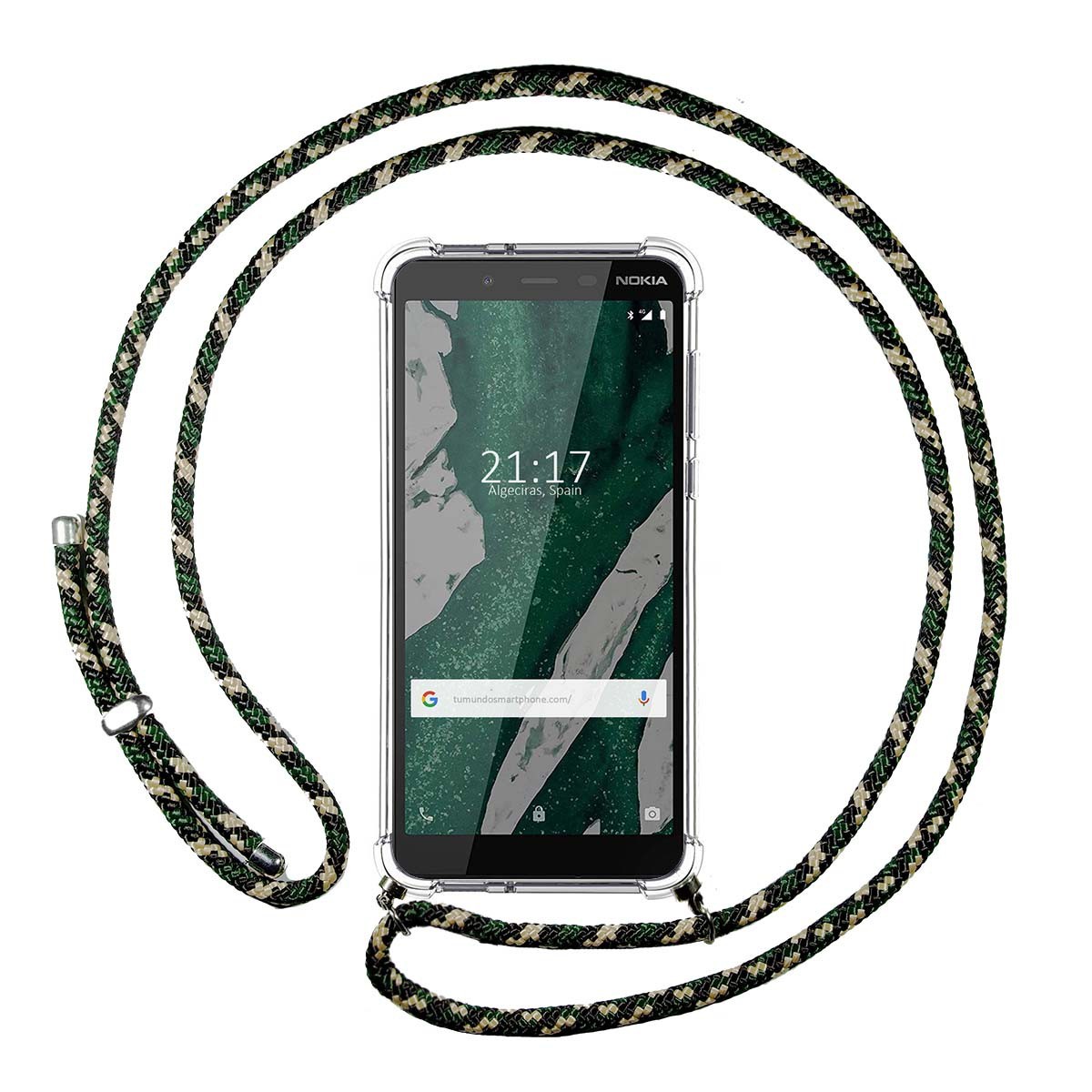 Funda Colgante Transparente para Nokia 1 Plus con Cordon Verde / Dorado