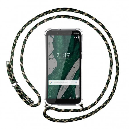 Funda Colgante Transparente para Nokia 1 Plus con Cordon Verde / Dorado